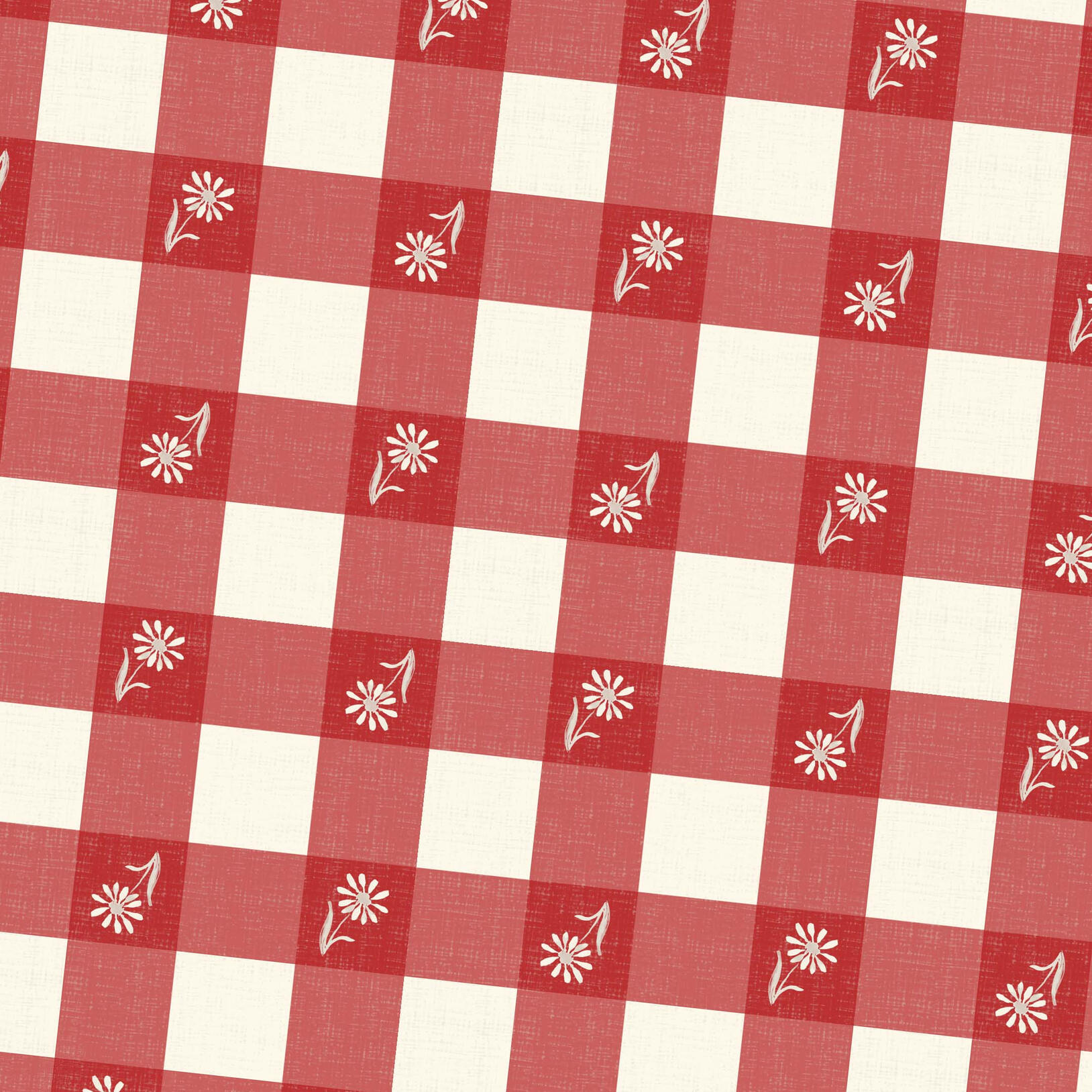 Gingham Floral in Bright Red