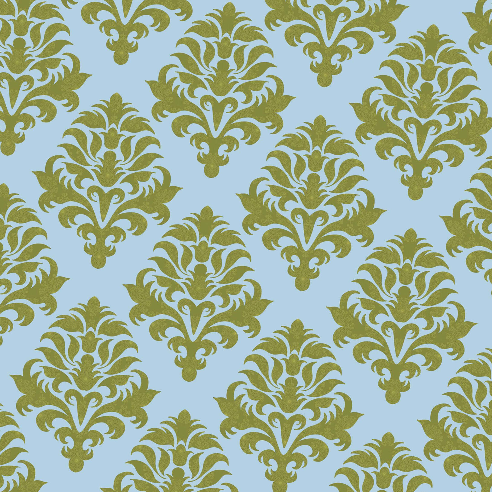 Victorian Damask in Earthy Green and Cool Blue